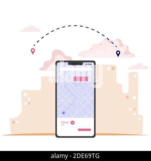 Application mobile GPS pour trouver le bon chemin. Navigation itinéraire mobile jusqu'à la position, application de voyage, cartographie sur smartphone, guide route searc Illustration de Vecteur
