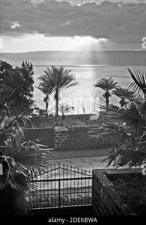 Légende originale: Lever du soleil sur la Galilée depuis le jardin de Torrance [Scots Mission Hospital Tiberias] - lieu: Israël--Tiberias ca. 1943 Banque D'Images