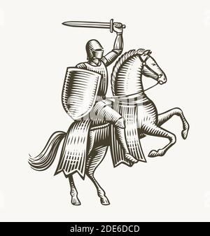Chevalier à cheval. Illustration vectorielle de symbole héraldique médiévale Illustration de Vecteur