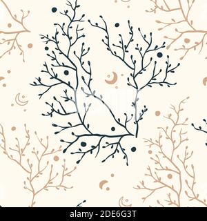 Modèle vectoriel de boho sans couture mystique et céleste. Croissant ésotérique et fond floral. Illustration de Vecteur