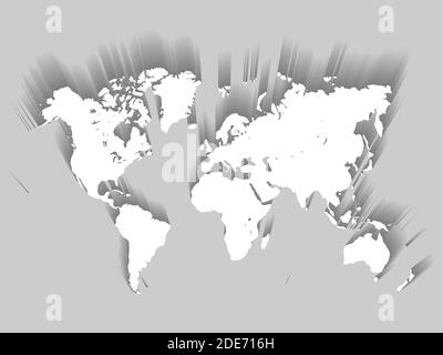 Carte vectorielle blanche du monde. Conception moderne et plate avec ombre longue portée isolée sur fond vert. Illustration de Vecteur