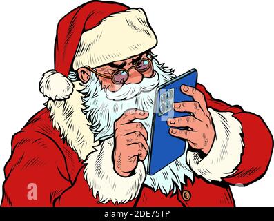 Le Père Noël fonctionne sur une tablette mobile. Noël et nouvel an Illustration de Vecteur