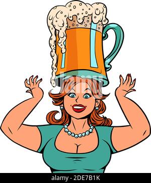 Femme drôle avec une tasse de bière Illustration de Vecteur