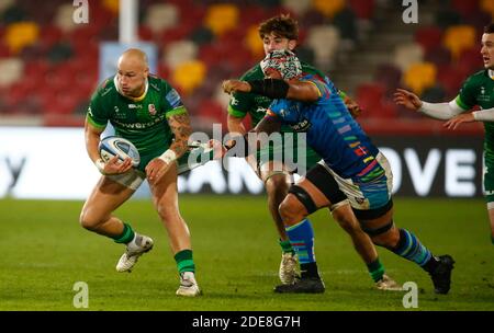 BRENTFORD, ANGLETERRE - NOVEMBRE 29 : Billy Meakes, de London Irish, pendant Gallagher Premiership entre London Irish et Leicester Tigers au Brentford Community Stadium , Brentford, Royaume-Uni, le 29 novembre 2020 Banque D'Images