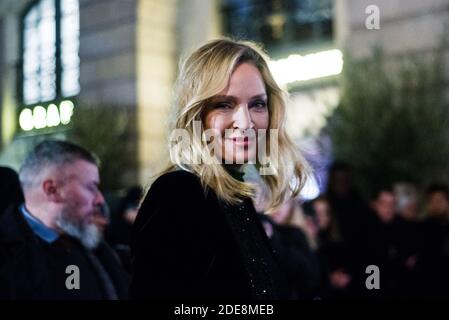 L'actrice américaine Uma Thurman arrive pour le spectacle Armani dans le cadre de la semaine de la mode de Paris haute Couture Printemps/été 2019-2020 le 22 janvier 2019, à Paris, France. Photo de Julie Sebadelha/ABACAPRESS.COM Banque D'Images
