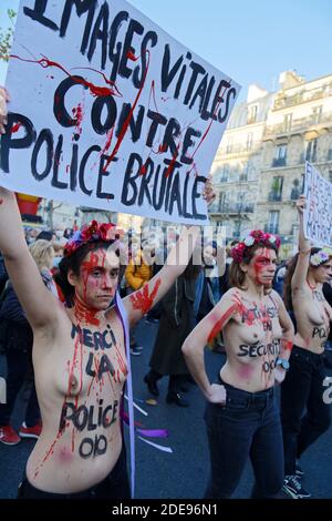 Paris, France. 28 novembre 2020. Manifestation des opposants au projet DE droit MONDIAL DE LA SÉCURITÉ le 28 novembre 2020 à Paris, France. Banque D'Images