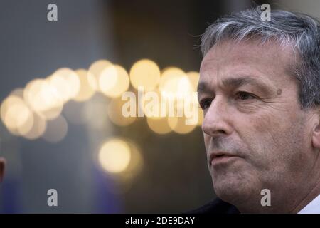 Philippe Vigier, président du groupe parlementaire libertés et Territoires à l'Assemblée nationale française, quitte l'Elysée à Paris le 6 février 2019, après une rencontre avec le président français. Photo par Eliot Blondt/ABACAPRESS.COM Banque D'Images