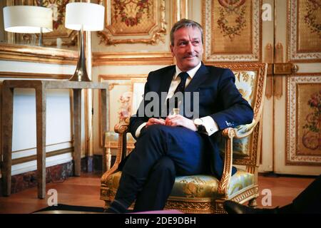 Philippe Vigier, chef du groupe parlementaire libertés et Territoires, rencontre avec le président français à l'Assemblée nationale, à l'Elysée à Paris le 6 février 2019. Photo de Hamilton/pool/ABACAPRESS.COM Banque D'Images