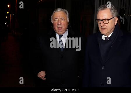 Le Président du Sénat, Gérard Larcher, et le Président de l'Assemblée nationale, Richard Ferrand, lors d'une cérémonie au Mémorial de la Shoah, à Paris, en France, le 19 février 2019. Photo de Henri Szwarc/ABACAPRESS.COM Banque D'Images