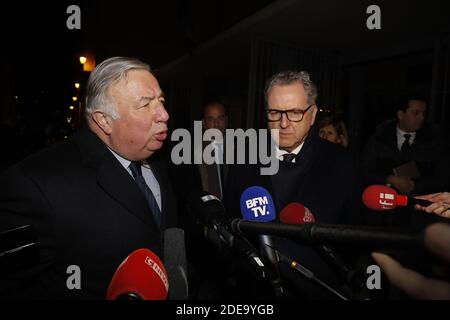 Le Président du Sénat, Gérard Larcher, et le Président de l'Assemblée nationale, Richard Ferrand, lors d'une cérémonie au Mémorial de la Shoah, à Paris, en France, le 19 février 2019. Photo de Henri Szwarc/ABACAPRESS.COM Banque D'Images