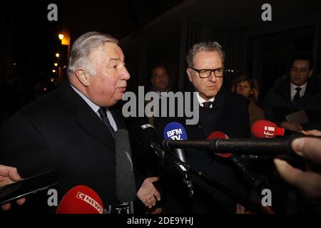 Le Président du Sénat, Gérard Larcher, et le Président de l'Assemblée nationale, Richard Ferrand, lors d'une cérémonie au Mémorial de la Shoah, à Paris, en France, le 19 février 2019. Photo de Henri Szwarc/ABACAPRESS.COM Banque D'Images