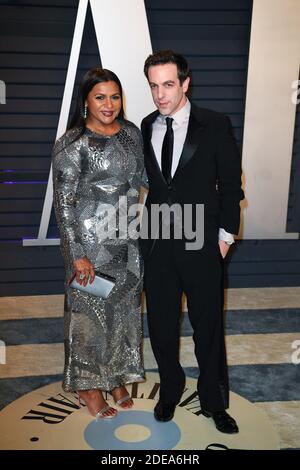 Mindy Kaling (L) et B. J. Novak participant au Vanity Fair Oscar Party 2019 organisé par le rédacteur en chef Radhika Jones au Wallis Annenberg Center for the Performing Arts le 24 février 2019 à Los Angeles, CA, USA. Photo de David Niviere/ABACAPRESS.COM Banque D'Images