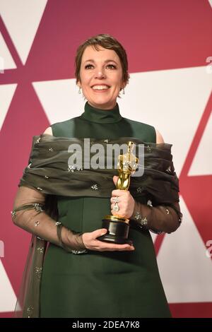 Olivia Colman, gagnante de la meilleure actrice pour « The Favorite », pose dans la salle de presse lors de la 91e cérémonie annuelle des Academy Awards à Hollywood et Highland le 24 février 2019 à Los Angeles, CA, Etats-Unis. Photo de Lionel Hahn/ABACAPRESS.COM Banque D'Images