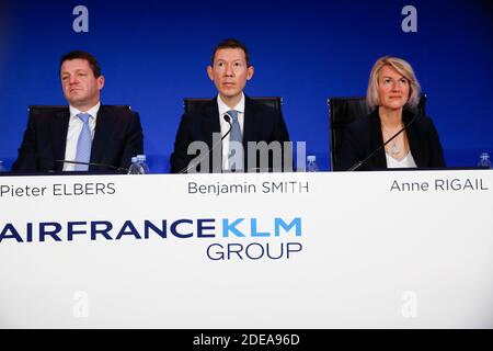 Benjamin Smith Directeur général de Air France KLM et Pieter Elbers Portrait Directeur général de KLM et Anne Rigail Portrait Directeur général de Air France Air France KLM Résultats financiers de 2018. Paris, France, 20 fevrier 2019. Photo de Vernier/JBV News/ABACAPRESS.COM Banque D'Images