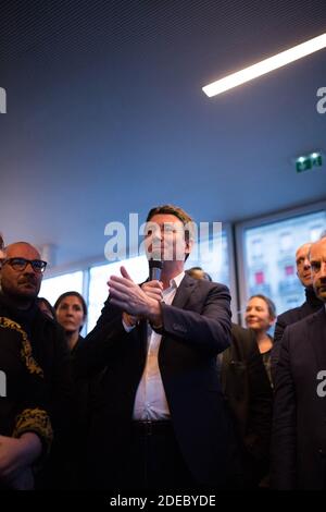 L'ancien président du gouvernement français Benjamin Griveaux annonce sa candidature pour l'élection municipale de Paris (Maire) au café Fluctuat NEC Mergitur place de la république à Paris, France, le 28 mars 2019. Photo de Raphael Lafargue/ABACAPRESS.COM Banque D'Images