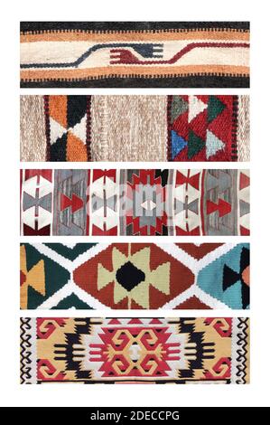 Ensemble de bannières verticales ou horizontales avec textures de tapis de laine berbère traditionnel avec motif géométrique, Maroc, Afrique Banque D'Images