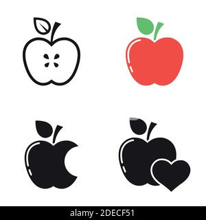 Ensemble d'icônes vectorielles noires, isolées sur fond blanc. Illustration plate sur une pomme à thème Illustration de Vecteur