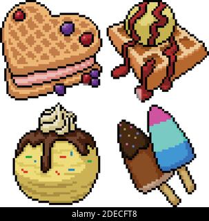 ensemble d'art pixel dessert de glace isolé Illustration de Vecteur