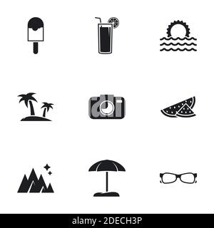 Icônes pour thème été. Arrière-plan blanc Illustration de Vecteur