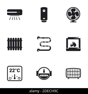 Icônes pour thème appareils ménagers, refroidissement, chauffage. Arrière-plan blanc Illustration de Vecteur