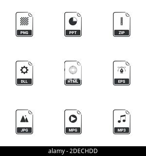 Icônes de types de fichiers.arrière-plan blanc Illustration de Vecteur