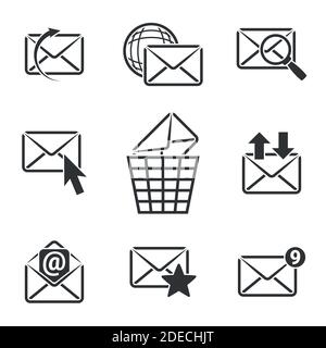 Icônes pour thème communication et e-mail. Arrière-plan blanc Illustration de Vecteur