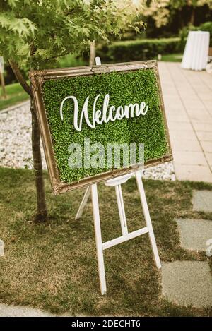 Bienvenue Sign On a Wedding Day Banque D'Images