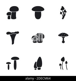 Icônes pour le thème Mushroom. Arrière-plan blanc Illustration de Vecteur