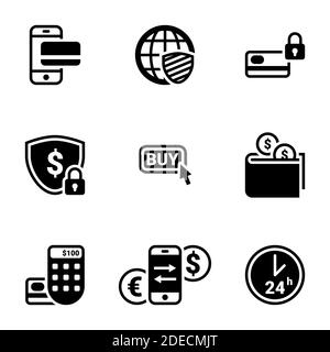 Ensemble d'icônes simples sur un thème Internet argent, web, échange, shopping, vecteur, set. Arrière-plan blanc Illustration de Vecteur