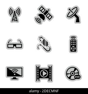 Icônes pour TV à thème, satellite, diffusion, vecteur, icône, définir. Arrière-plan blanc Illustration de Vecteur