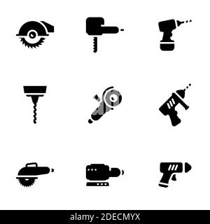 Ensemble d'icônes simples sur un thème outils de travail électriques , vecteur, ensemble. Arrière-plan blanc Illustration de Vecteur