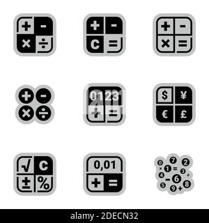 Icônes pour la calculatrice de thème, le comptage, les mathématiques, le vecteur, l'icône, l'ensemble. Arrière-plan blanc Illustration de Vecteur