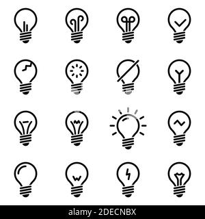 Ensemble d'icônes simples sur un thème lampe, éclairage, vecteur, ensemble. Arrière-plan blanc Illustration de Vecteur