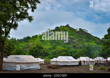 Une photo montre une vue générale du camp de réfugiés de Kule, près du point d'entrée frontalier de Pagak, dans la région de Gambela, en Éthiopie, le 15 juillet 2014. Banque D'Images