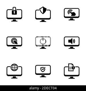 Ensemble d'icônes simples sur un thème ordinateur, moniteur, service, interaction , vecteur, set. Arrière-plan blanc Illustration de Vecteur