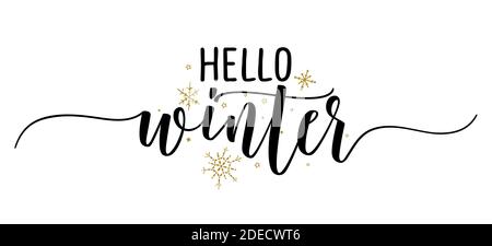 Bonjour hiver - Noël inspirant belle citation manuscrite, étiquette cadeau, message lettrage. Extrait à la main hiver, phrase de décembre. Moder à la main Illustration de Vecteur