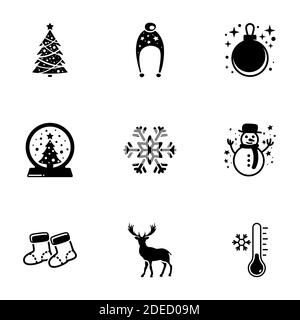 Ensemble d'icônes simples sur un thème Noël, bonne année, hiver, vecteur, design, collection, plat, signe, symbole, élément, objet, illustration, isolat Illustration de Vecteur