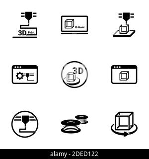 Ensemble d'icônes simples sur un thème 3D impression, vecteur, conception, collection, plat, signe, symbole, élément, objet, illustration, isolé. Arrière-plan blanc Illustration de Vecteur