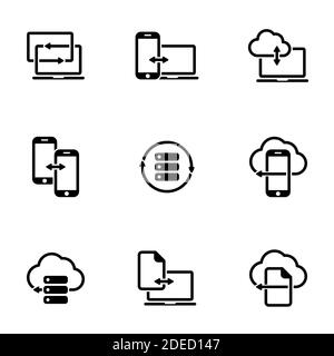 Ensemble d'icônes simples sur un thème échange de données, vecteur, conception, collection, plat, signe, symbole, élément, objet, illustration, isolé. Arrière-plan blanc Illustration de Vecteur