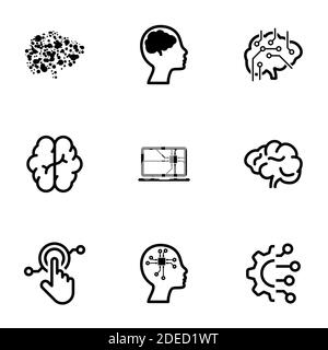 Ensemble d'icônes noires isolées sur fond blanc, sur le thème de l'intelligence artificielle Illustration de Vecteur