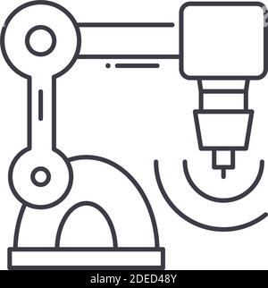 Icône de machine industrielle, illustration isolée linéaire, vecteur de ligne mince, signe de conception de Web, symbole de concept de contour avec trait modifiable sur blanc Illustration de Vecteur