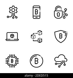 Ensemble d'icônes noires isolées sur fond blanc, sur le thème de la technologie blockchain Illustration de Vecteur