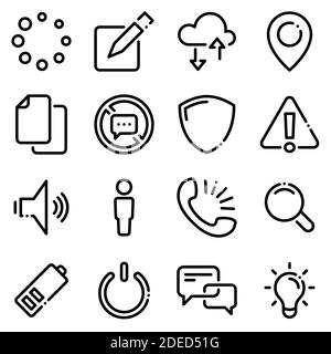 Ensemble d'icônes noires isolées sur fond blanc, sur l'interface du menu thème Illustration de Vecteur