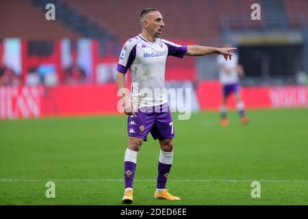 Franck Ribery de ACF Fiorentina gestes pendant la série UN match entre AC Milan et ACF Fiorentina. AC Milan remporte 2-0 contre ACF Fiorentina. Banque D'Images