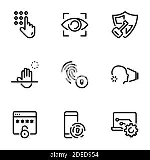 Ensemble d'icônes vectorielles noires, isolées sur fond blanc. Illustration sur un thème méthodes de vérification de mot de passe et de protection des informations personnelles Illustration de Vecteur