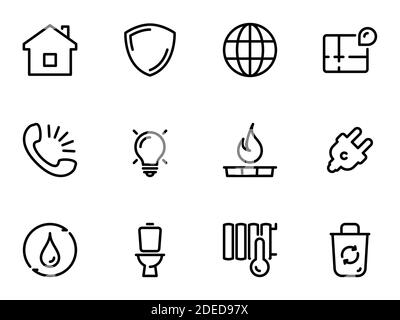 Ensemble d'icônes vectorielles noires, isolées sur fond blanc, sur le thème Utilitaires Illustration de Vecteur