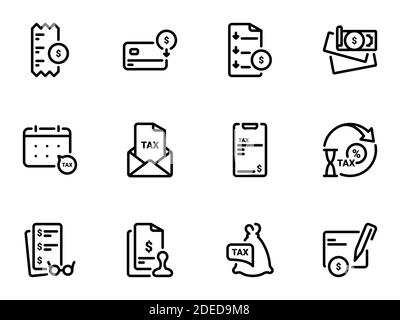 Ensemble d'icônes vectorielles noires, isolées sur fond blanc. Illustration sur un thème la séquence de travail avec l'inspection fiscale Illustration de Vecteur