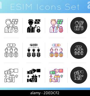 Jeux d'icônes de plates-formes de financement participatif numériques Illustration de Vecteur