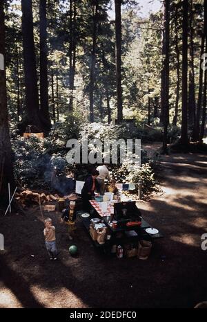 Photos des années 1970 (1972) - terrain de camping à Oswald West. Tous les campeurs doivent laisser leur voiture à un tiers de mille; et transférer leur équipement dans des brouettes fournies par l'État (Oregon) Banque D'Images