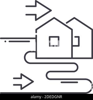 Icône Home Disaster, illustration isolée linéaire, vecteur de ligne mince, signe de conception Web, symbole de concept de contour avec contour modifiable sur fond blanc. Illustration de Vecteur